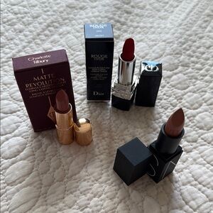 Set of Mini Lipstick Dior 999, Charlotte Tilbury Pillow Talk and Nars Rosecliff